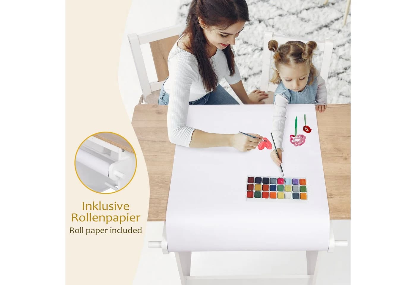 ONVAYA Kindertisch-Set mit Stühlen und Stauraum Weiß/Holzoptik - Bild 4