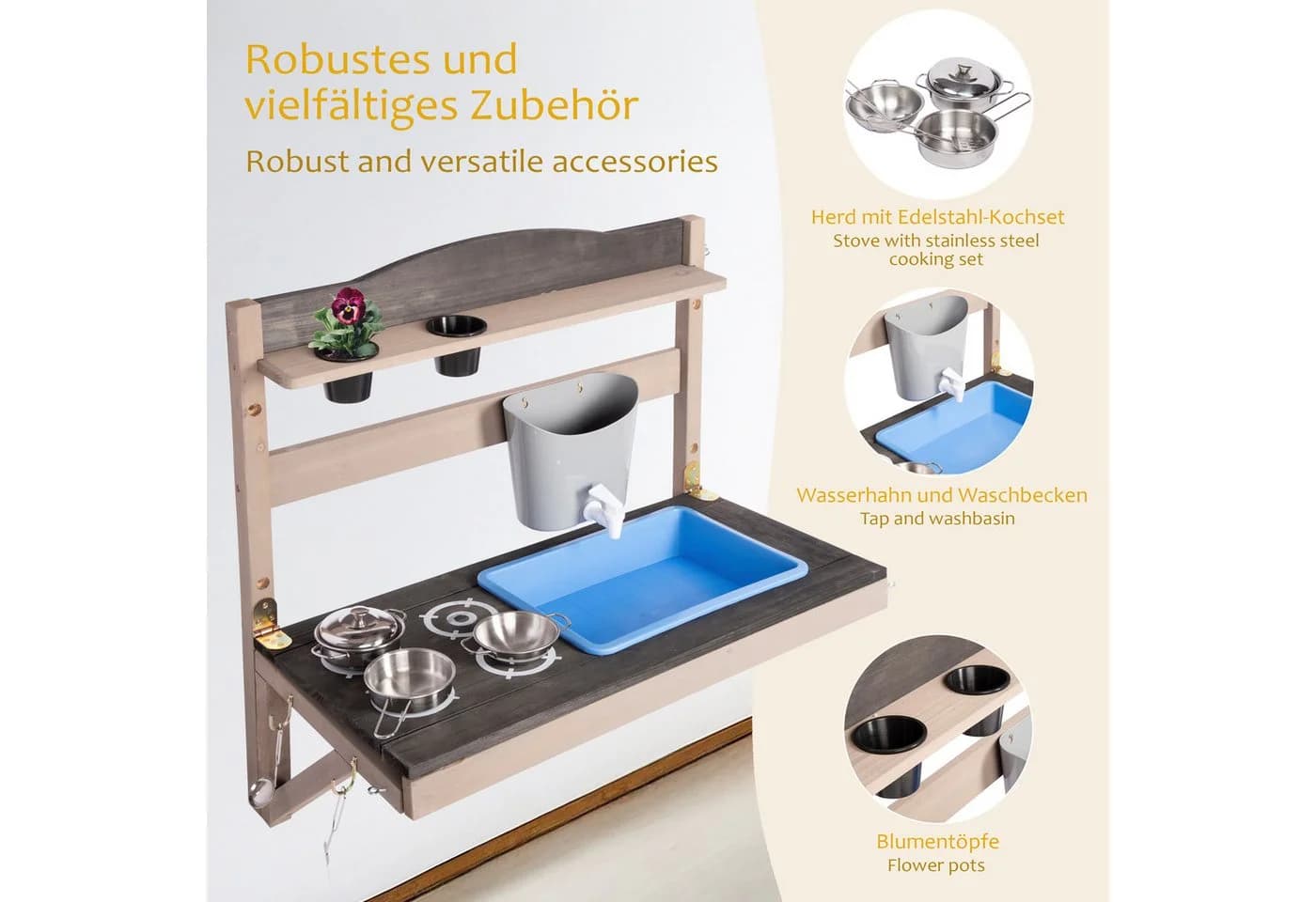 ONVAYA Hänge-Matschküche Grau massivem Holz - Bild 3