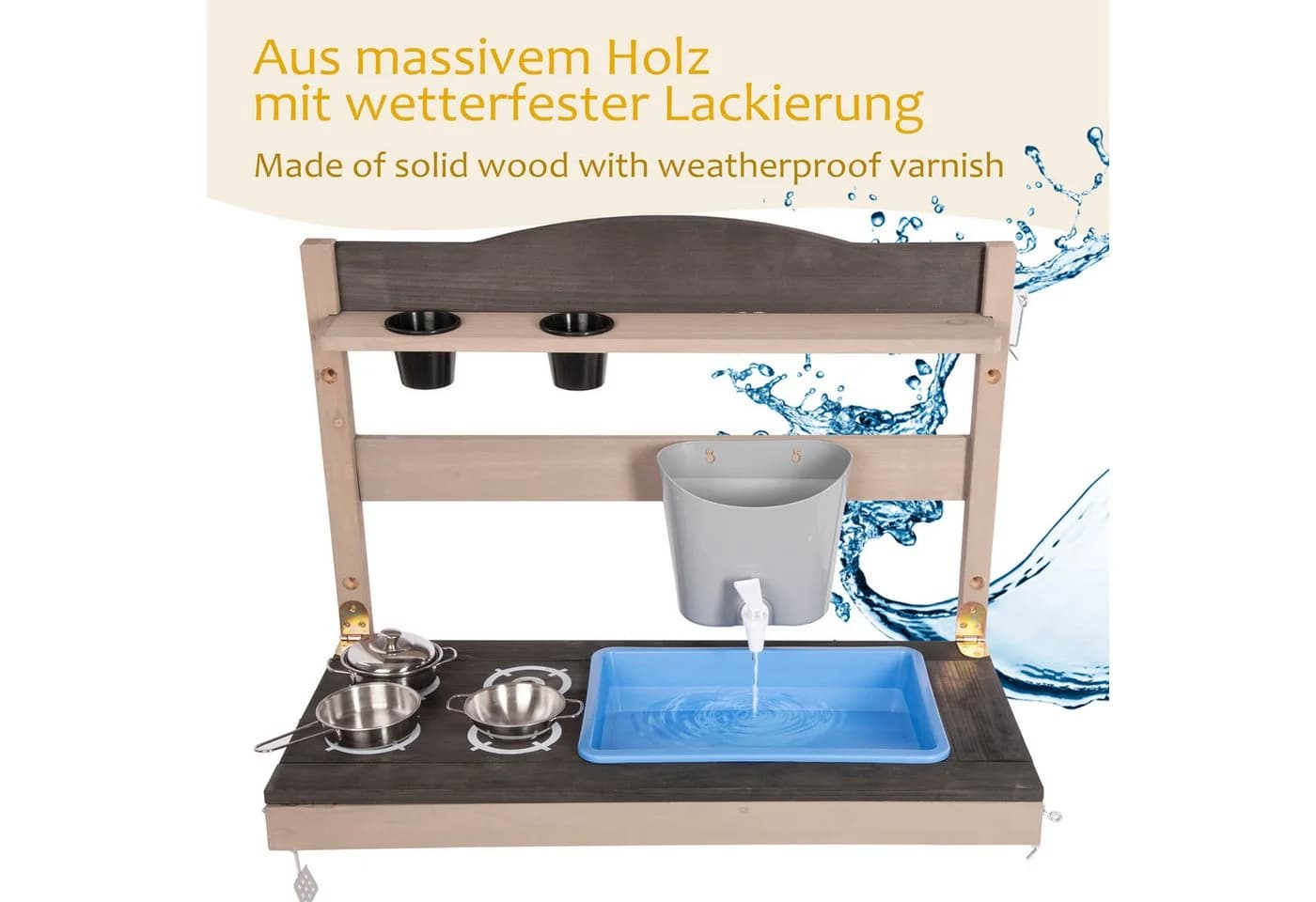 ONVAYA Hänge-Matschküche Grau massivem Holz - Bild 4
