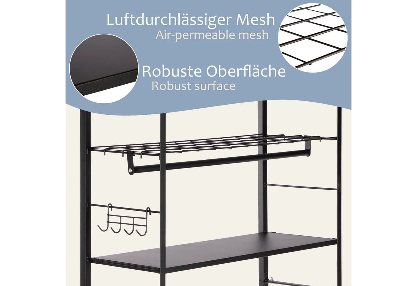 ONVAYA Waschmaschinenumbauschrank mit Kleiderstange und 4 Haken schwarz - Bild 4