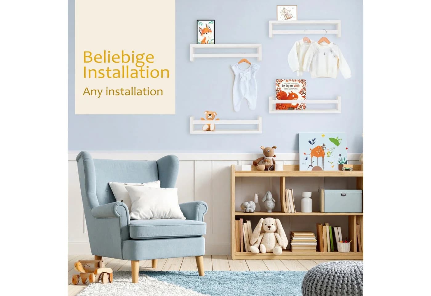 ONVAYA Wandregal Massivholz 4er-Set Weiß oder Naturholz - Bild 3