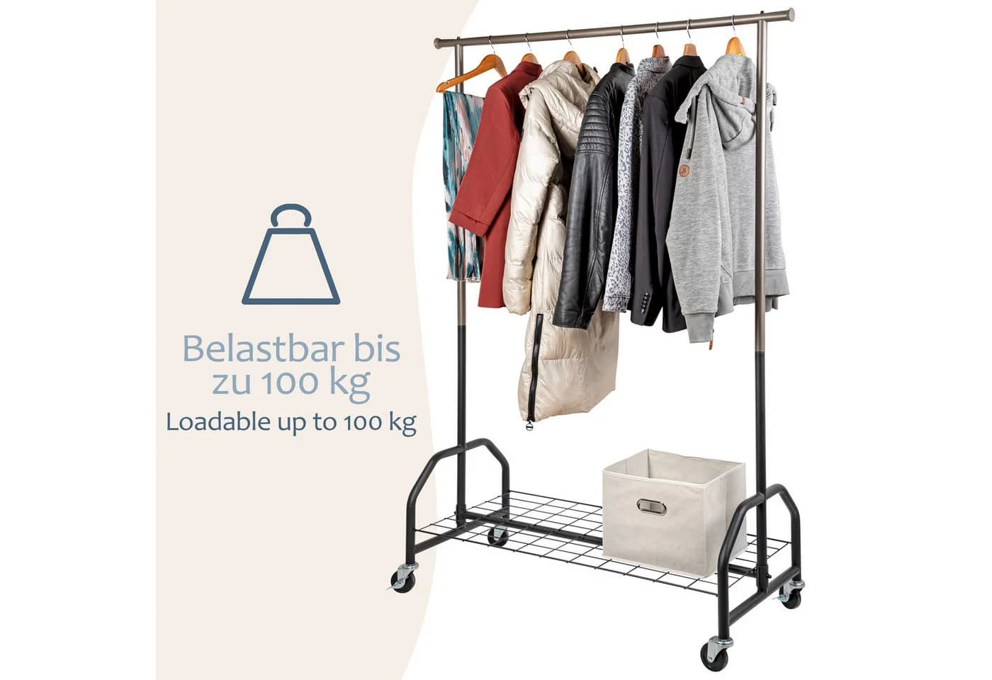 ONVAYA Kleiderständer mit Abdeckung 100kg Traglast Rollen Bronze - Bild 4
