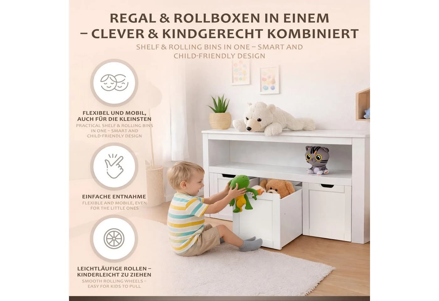 ONVAYA Sideboard mit Rollboxen Weiß