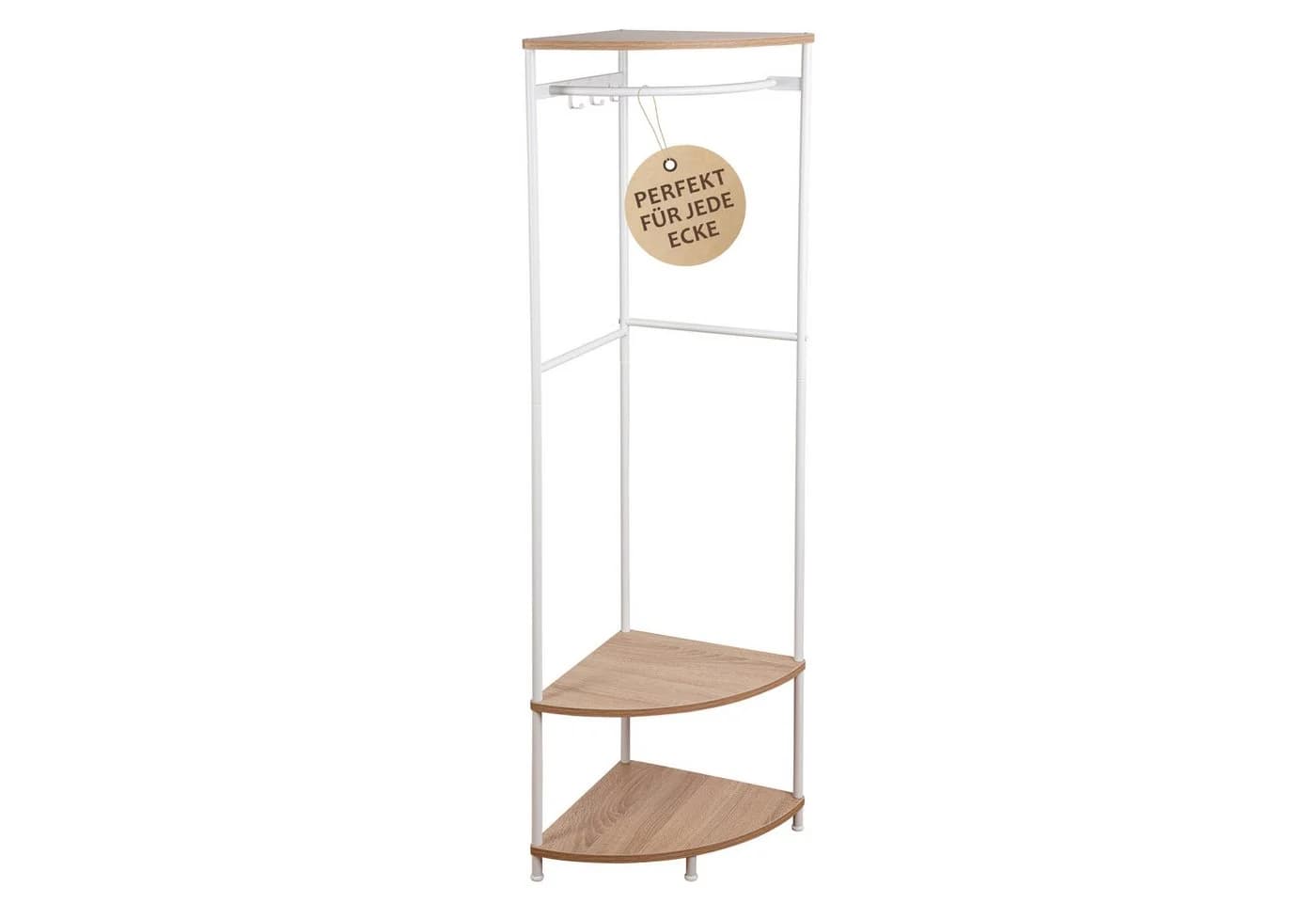 ONVAYA Eckgarderobe mit Kleiderstange und Ablage Weiß - Bild 2