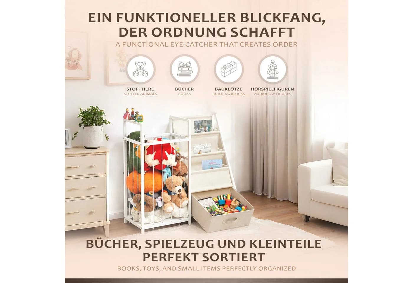 ONVAYA Kinderregal 4in1 Bücher- & Tonierregal Weiß
