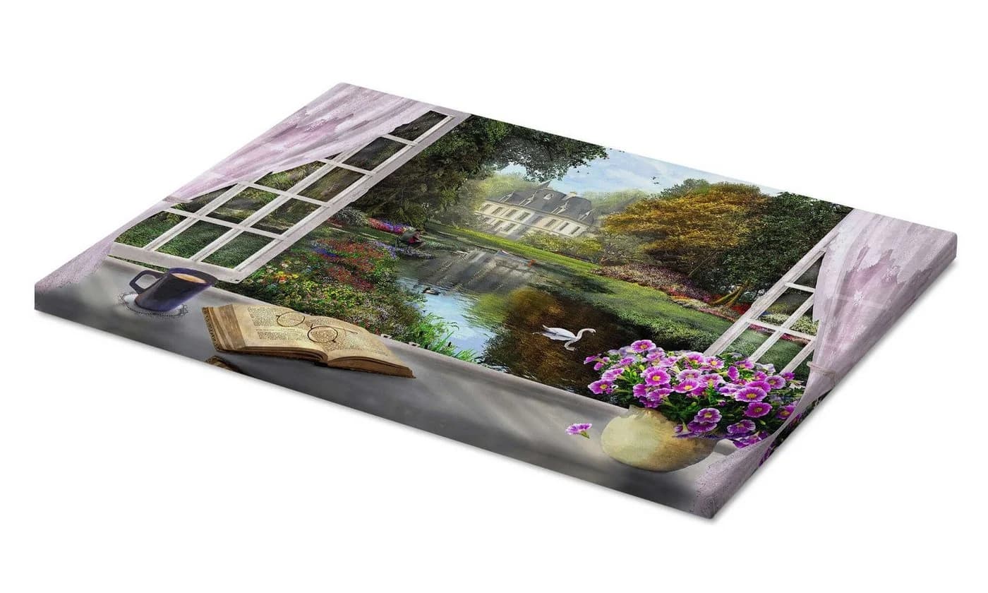 Posterlounge Leinwandbild Fenster mit idyllischem Blick