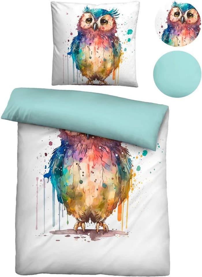 Biberna Wendebettwäsche Niko Bunt Eulendesign 100% Baumwolle - Bild 2