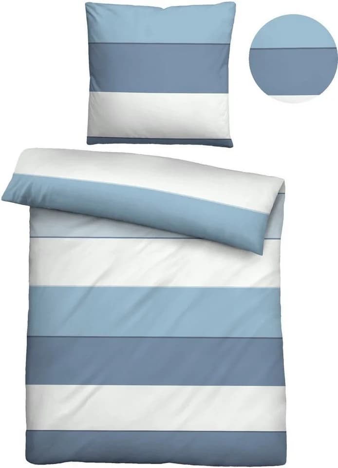 Biberna Bettwäsche Antonia Mako-Satin 2-teilig Blau Weiß - Bild 2