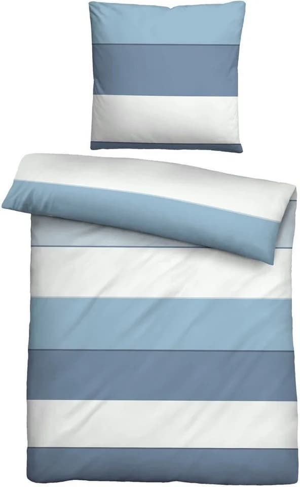 Biberna Bettwäsche Antonia Mako-Satin 2-teilig Blau Weiß - Bild 3