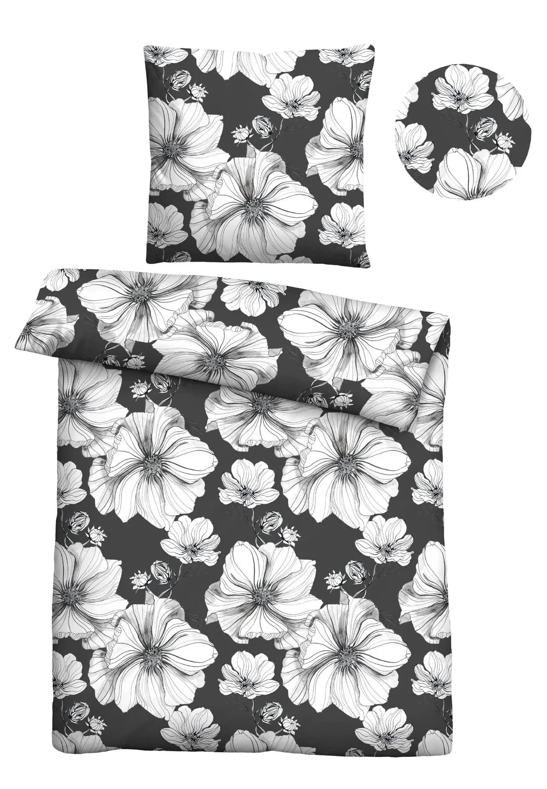 Bettwäsche 0040751 Grau Blumenmuster Baumwolle Castell