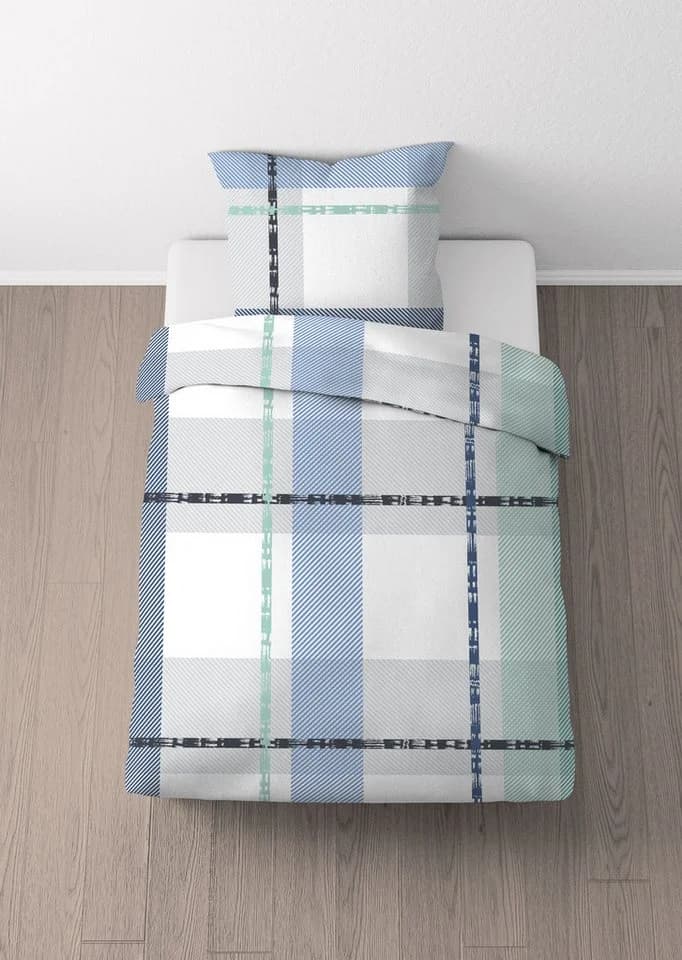 Castell Bettwäsche 0260746 Eisblau Kariert Polyester