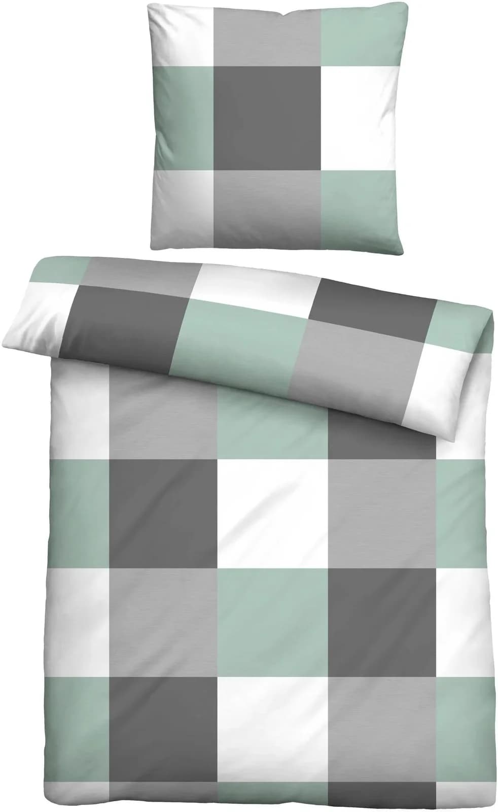 Mintfarbene Bettwäsche im Karostil aus Polyester und Fleece