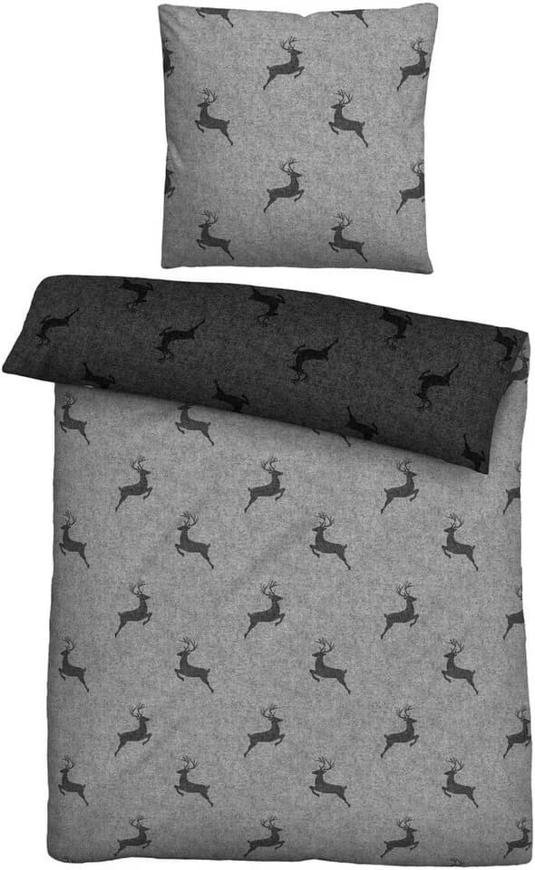 Biberna Wendebettwäsche Satin Grau Hirsch-Motiv 2-tlg. - Bild 2