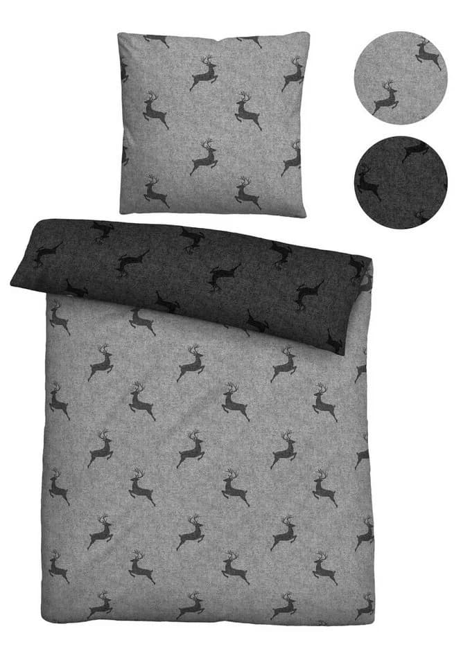 Biberna Wendebettwäsche Satin Grau Hirsch-Motiv 2-tlg. - Bild 3