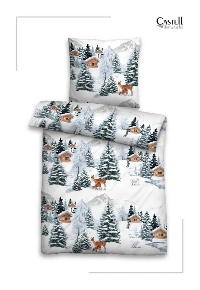Castell Markenbettwäsche Biber Set Blau 155x220 cm mit Kissenbezug