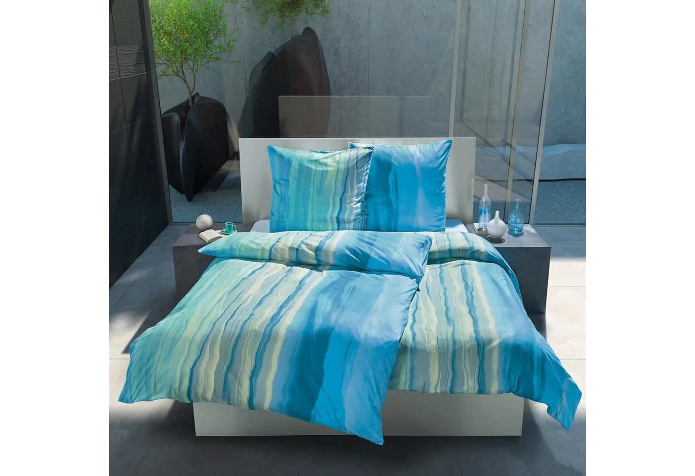 Estella Bettwäsche "Nika" Jersey Blau Streifen Mako-Interlock