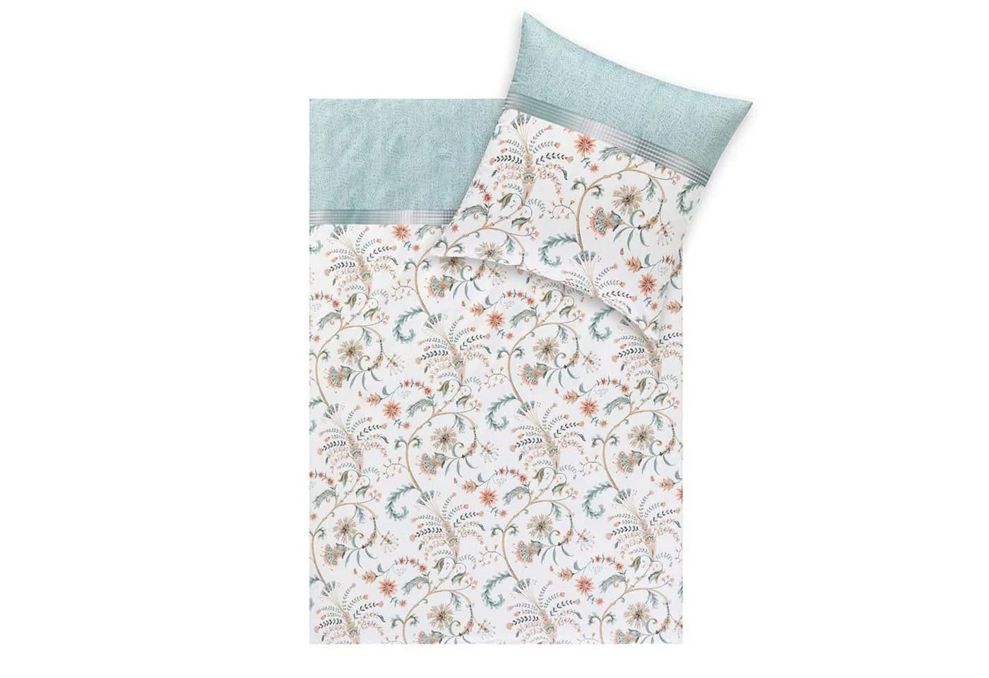 Estella Bio Mako Satin Bettwäsche 135x200 Leia azur Blüten Ranken