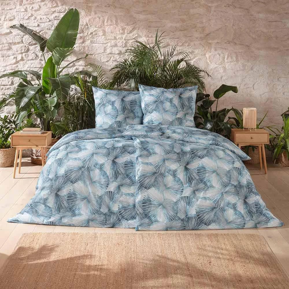 Estella Bettwäsche Horacio Blau Palmenblatt-Motiv