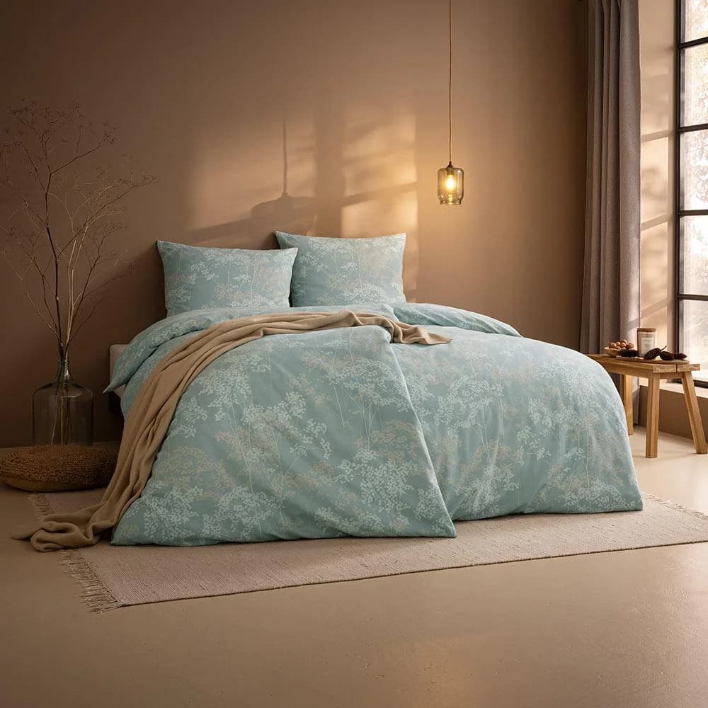 ESTELLA Bettwäsche Moena Floral Eisblau Flanell 100% Baumwolle
