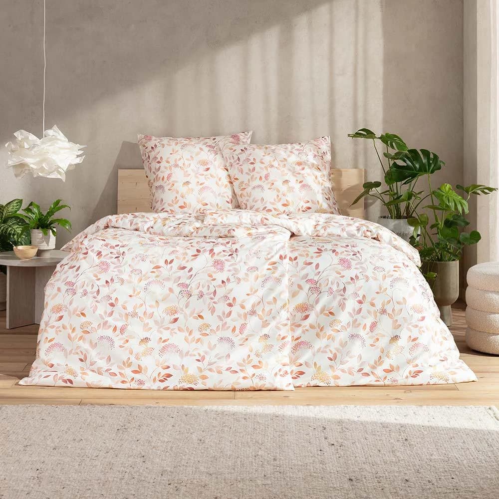 ESTELLA Bettwäsche "Beatriz" Floral Weiß/Abendrot Satin Bio-Baumwolle