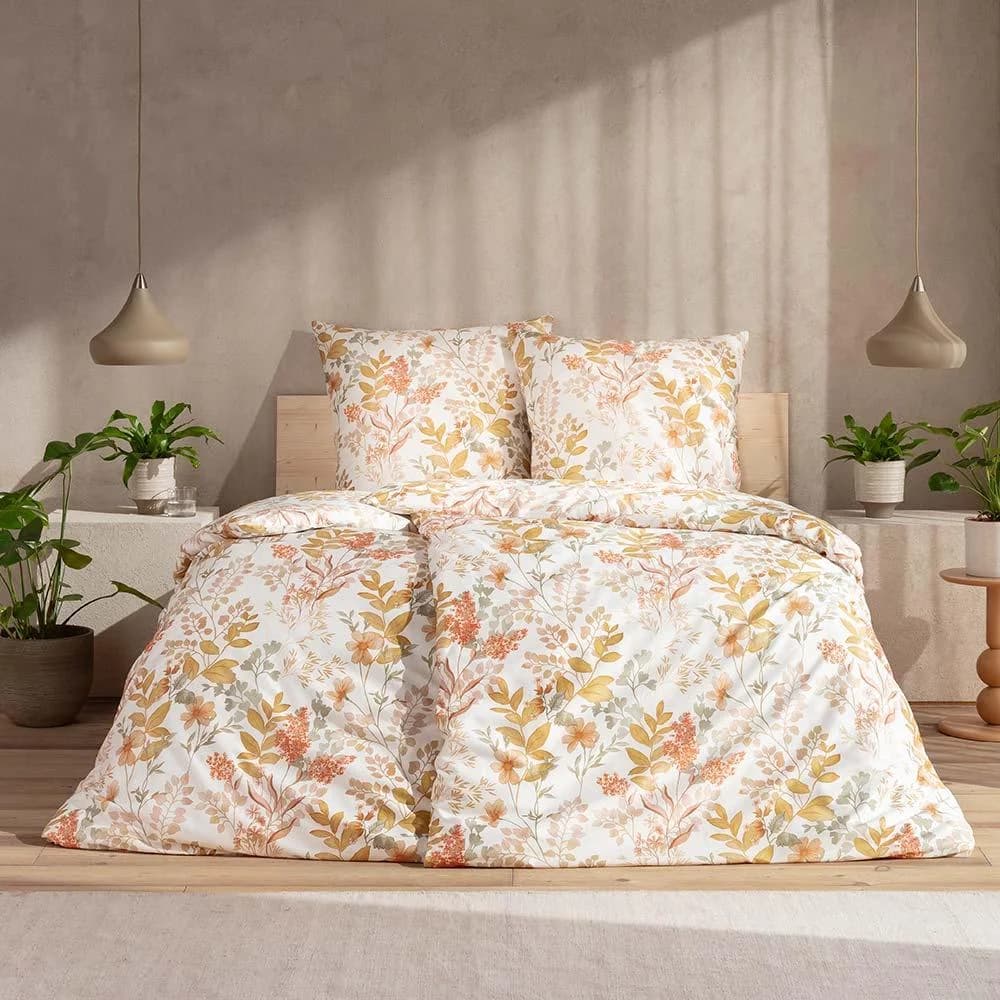ESTELLA Bettwäsche "Flor" Satin Bio-Baumwolle Altgold Floral
