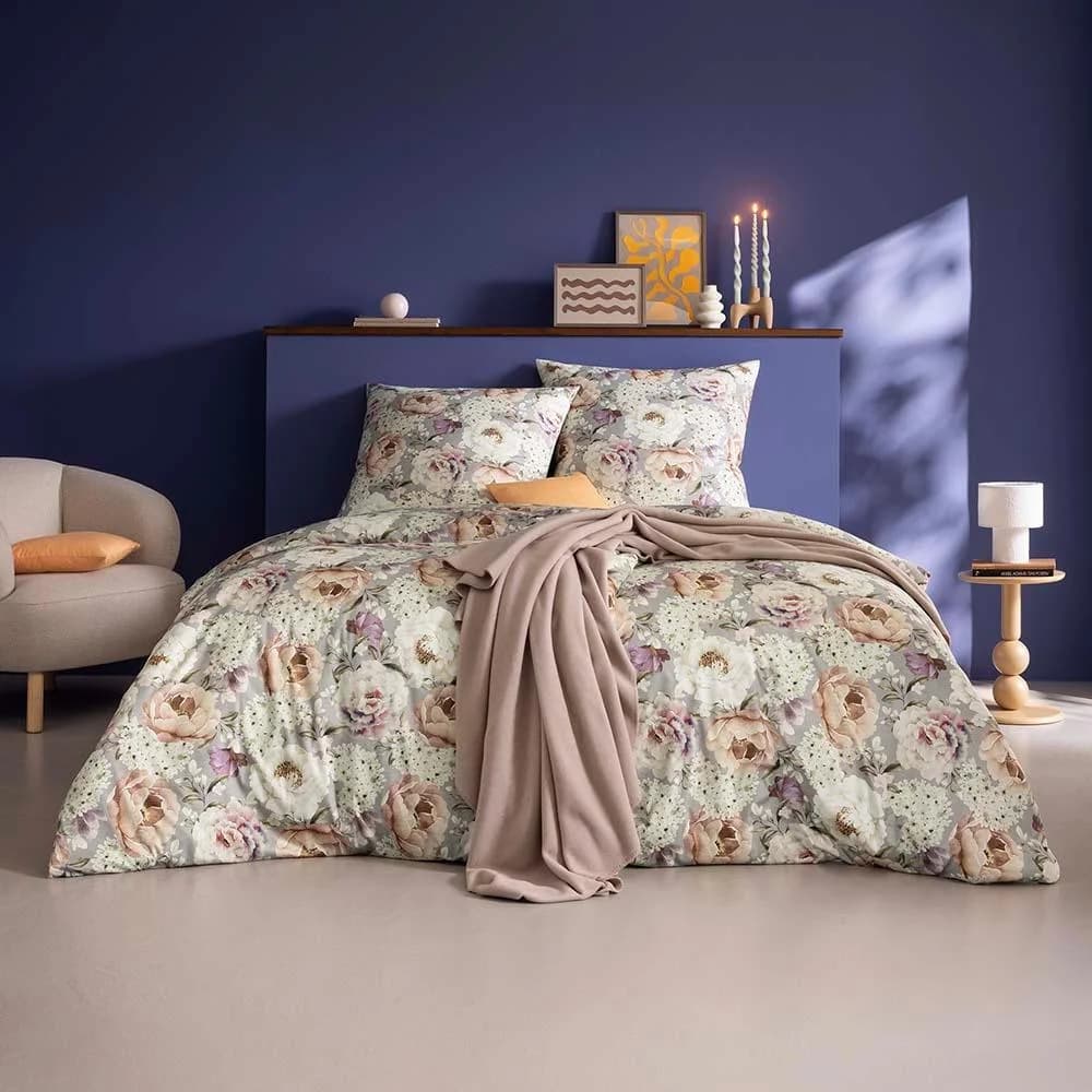 ESTELLA Bettwäsche Sissi Grau Floral Mako-Interlock-Jersey 135x200cm