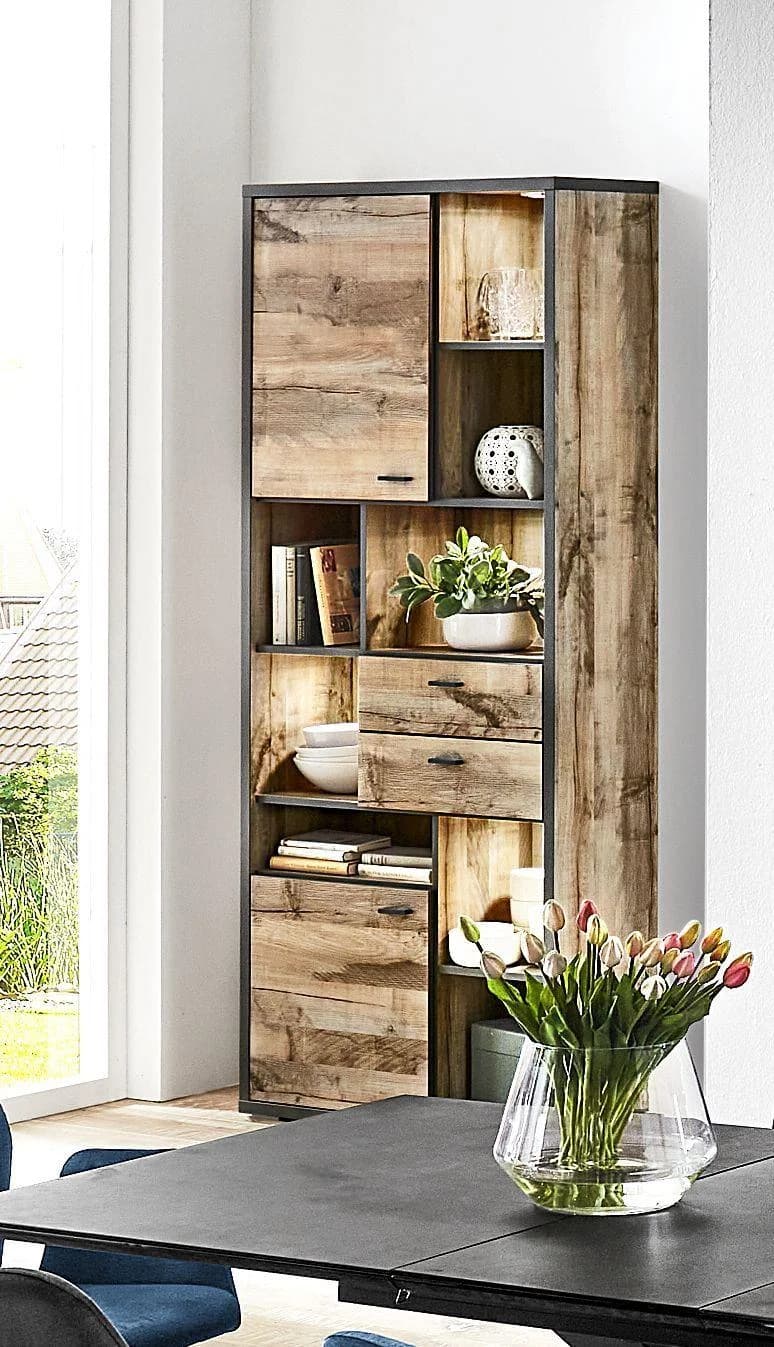 Vitrine HARPER IMPERIA Braun/Grau mit 2 Türen und Schubkästen
