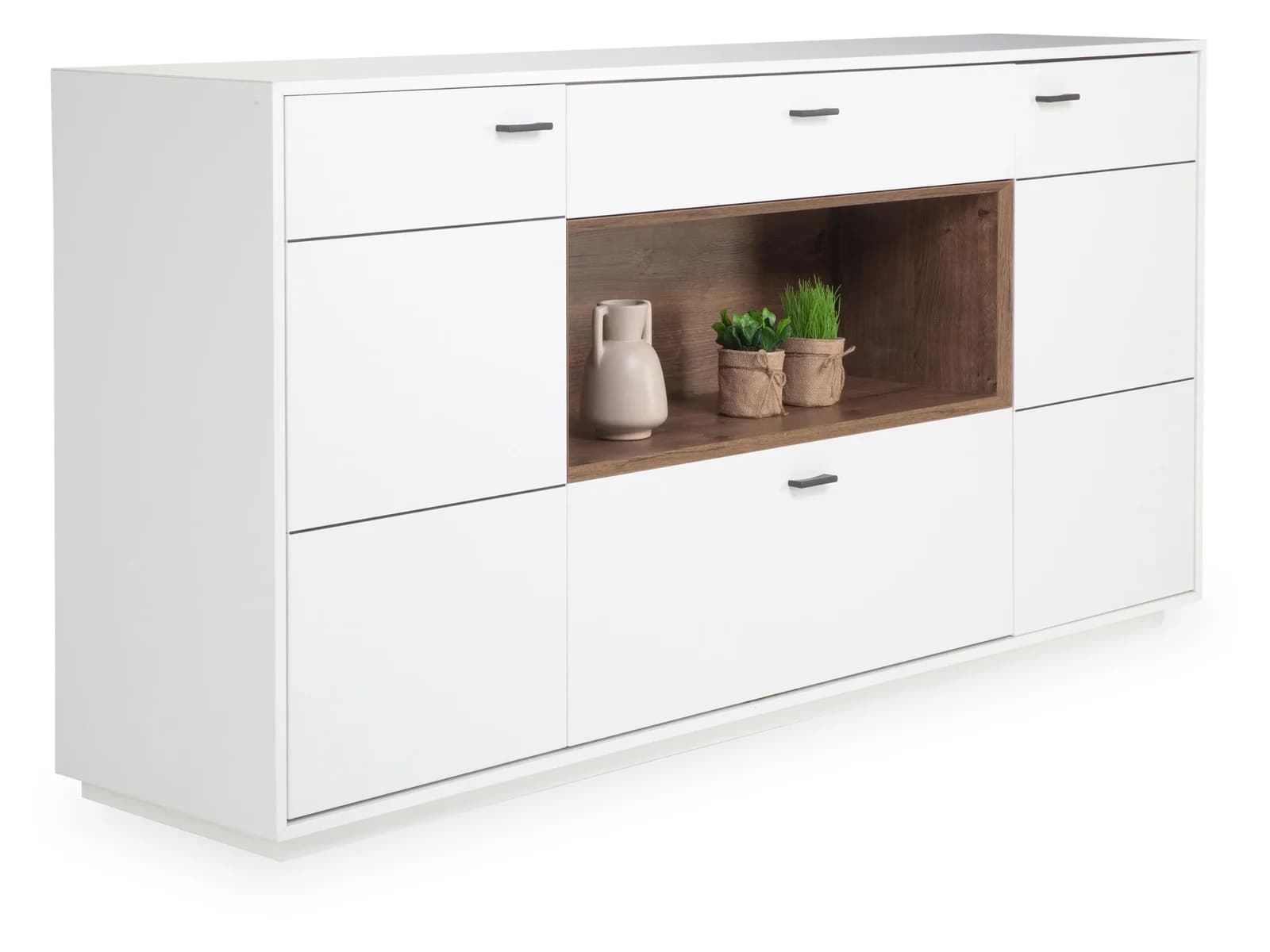 Sideboard HARPER IZARRA Weiß Matt Dekor mit Eiche Ribbeck Cognac
