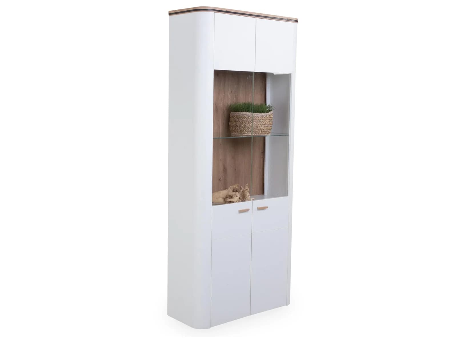 Sansibar Vitrine Vistra Weiß Matt Dekor Eiche Artisan