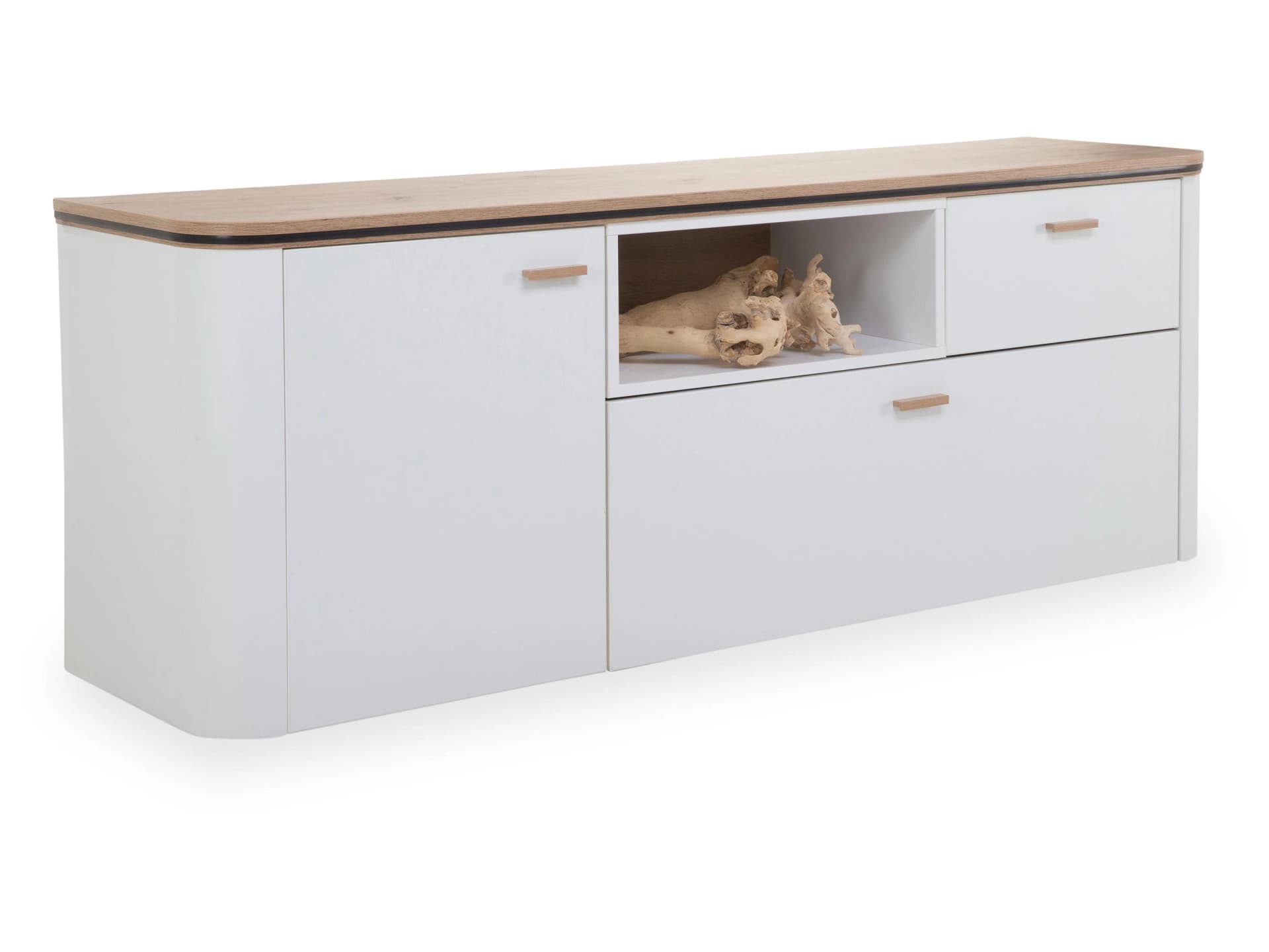 Sansibar Lowboard VISTRA Weiß matt Dekor Eiche Artisan