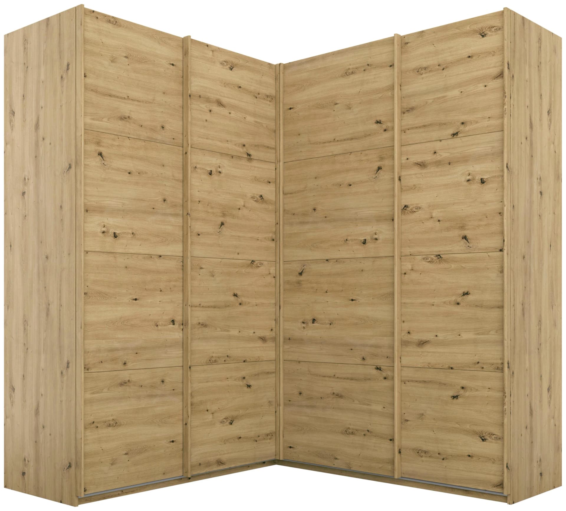 RAUCH QUADRA Eckschrank Schwebetürenschrank Eiche Artisan Hochglanz