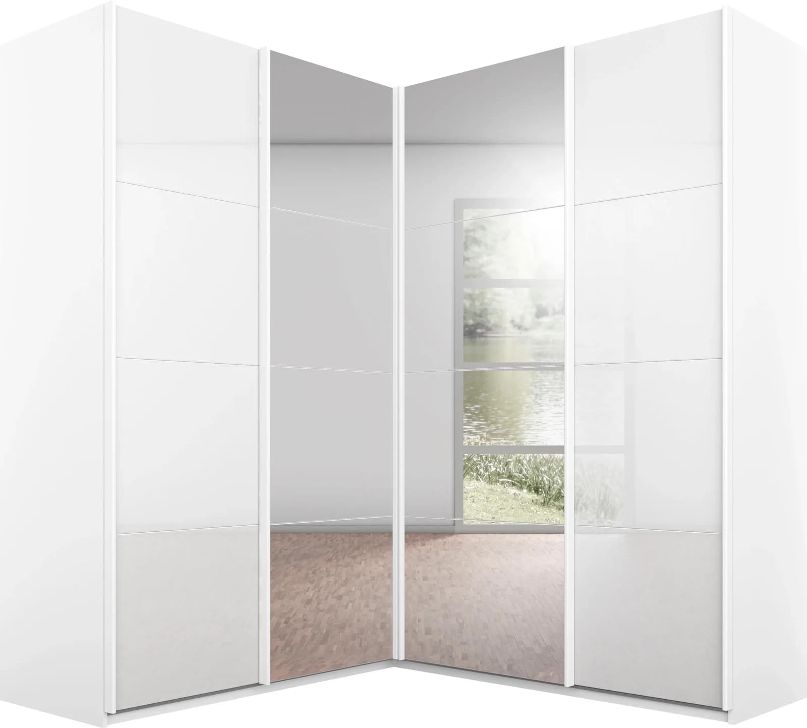 RAUCH QUADRA Schwebetürenschrank mit Glasfront Weiß