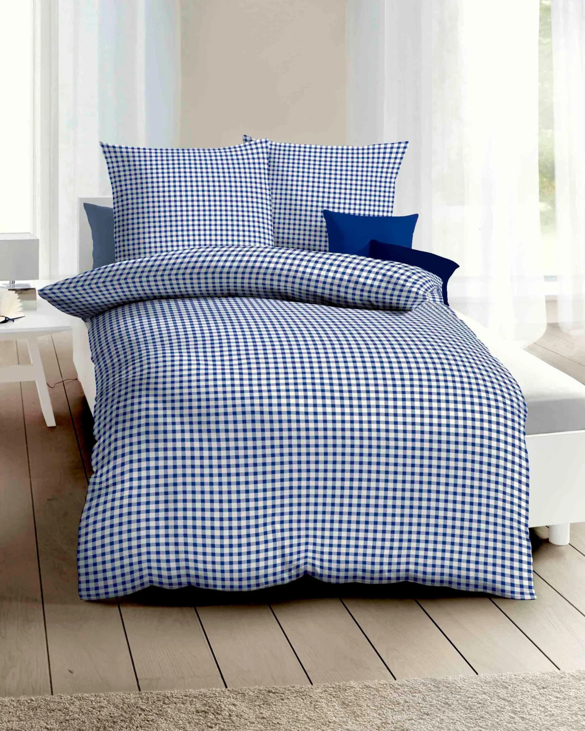 Kaeppel Bettwäsche Vichy Karo Blau 155x220 cm Feinbiber