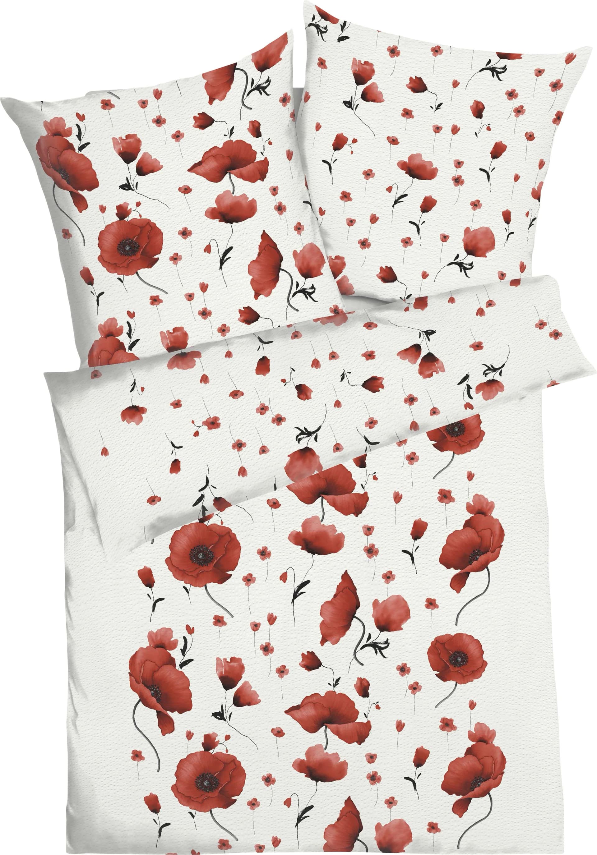 Kaeppel Bettwäsche Scarlett Rot Seersucker Mohnblumen