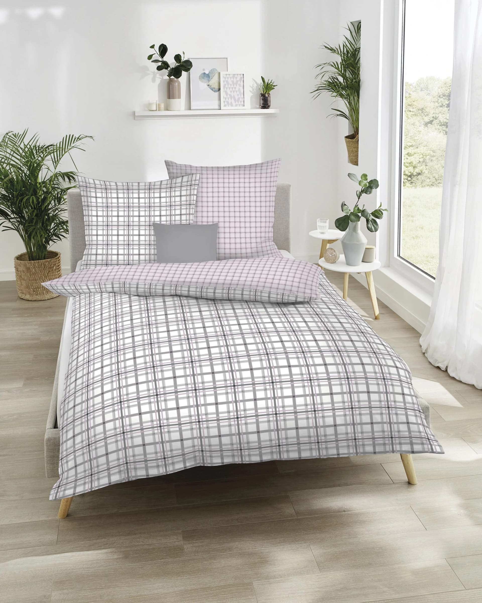 Wendebettwäsche KAEPPEL Plaid Rosa 100% Baumwolle