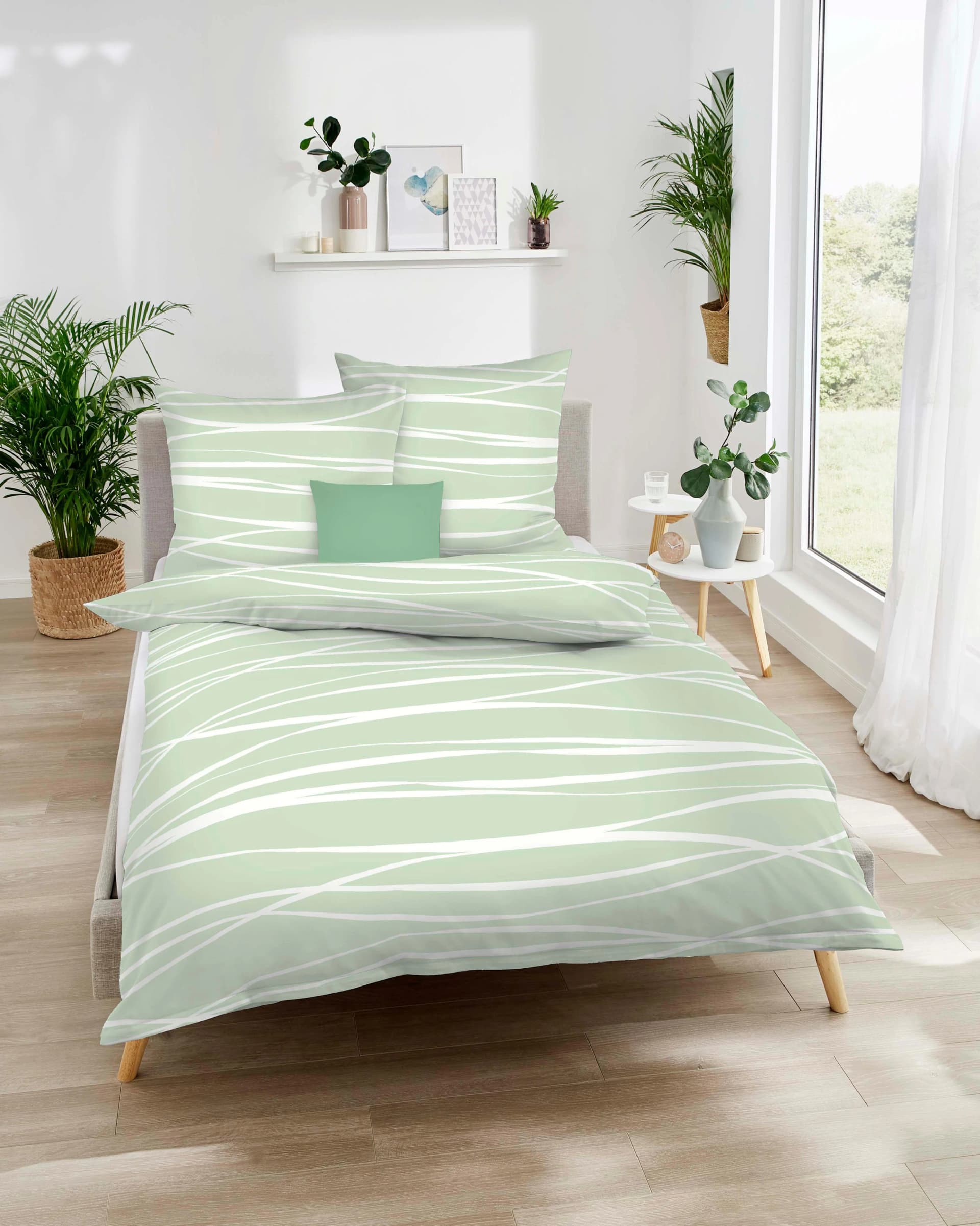 Kaeppel Wendebettwäsche MOTION 100% Baumwolle Jade Grün Mako-Satin