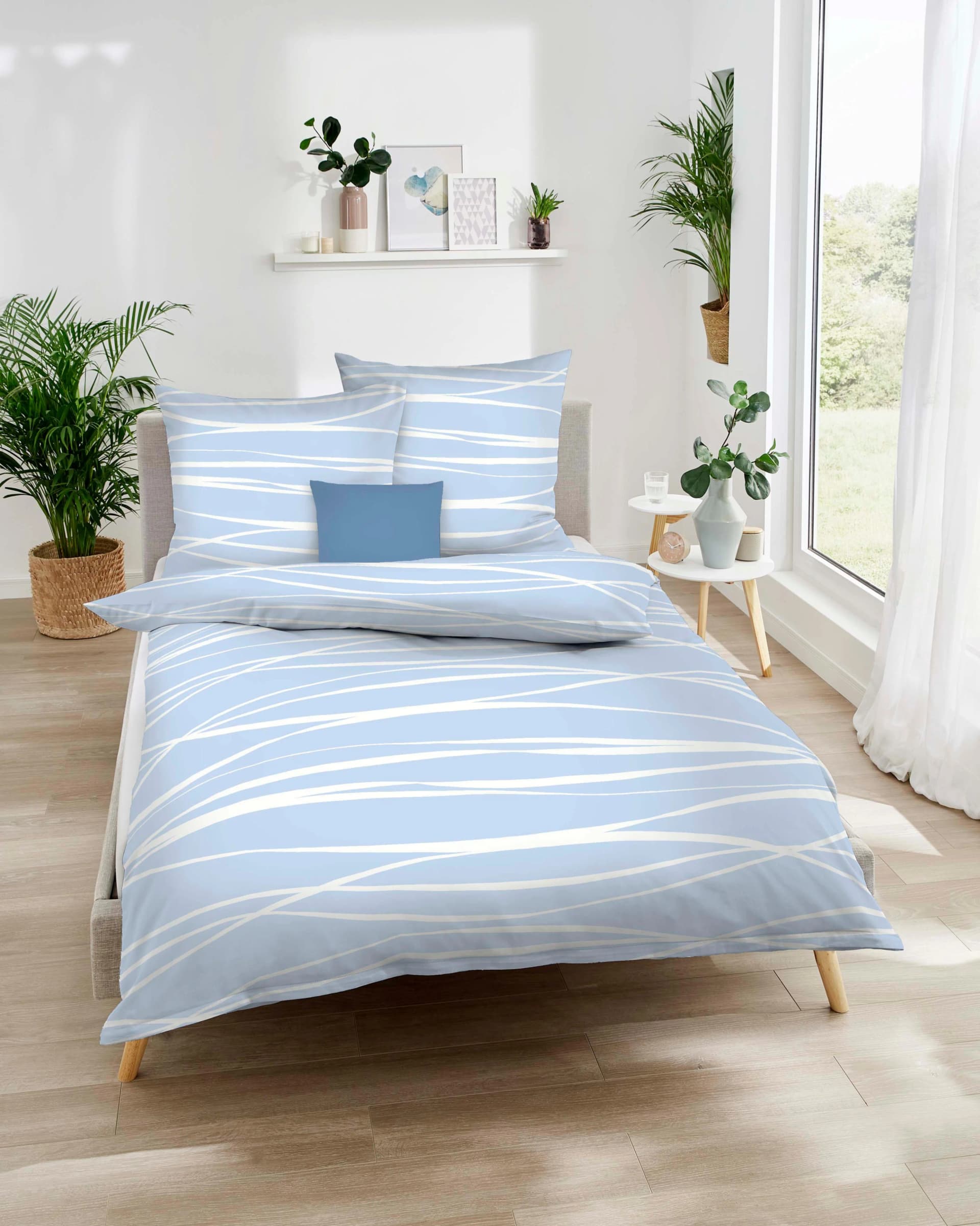 KAEPPEL Wendebettwäsche MOTION Hellblau Mako-Satin 100% Baumwolle