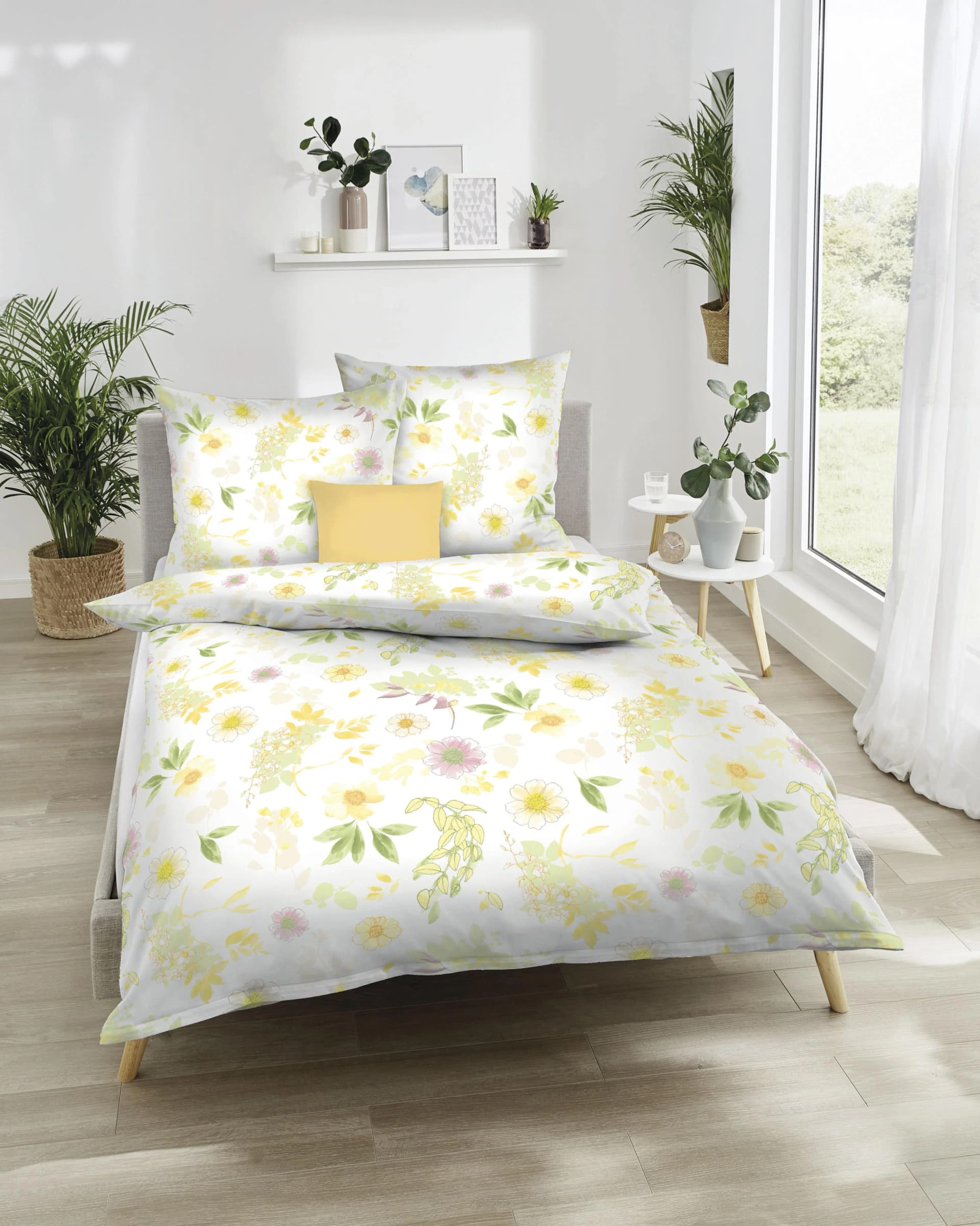 Kaeppel Bettwäsche Bianca Perkal 100% Baumwolle Blumenmuster Limone