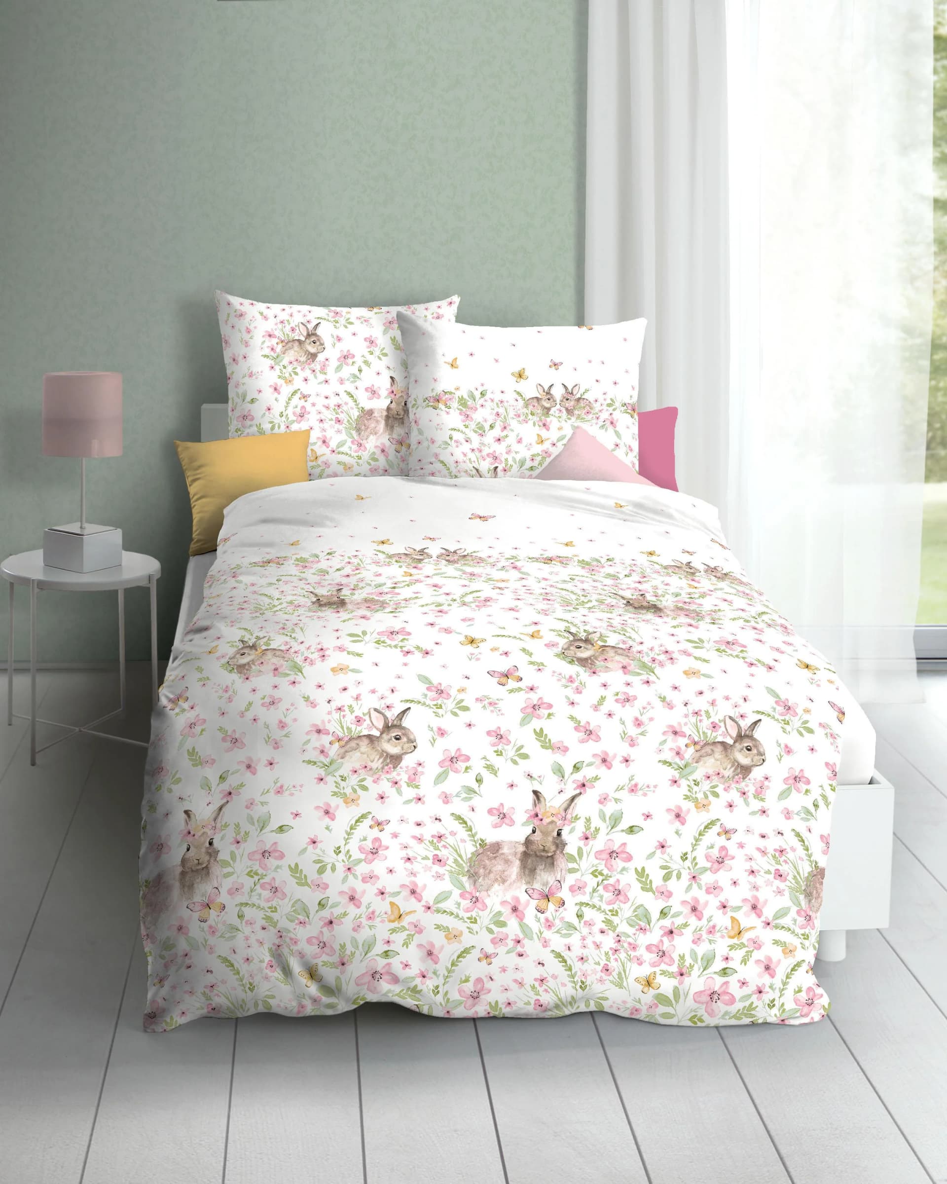 Kaeppel Bettwäsche Häschen Rosa Mako-Satin 2-tlg.