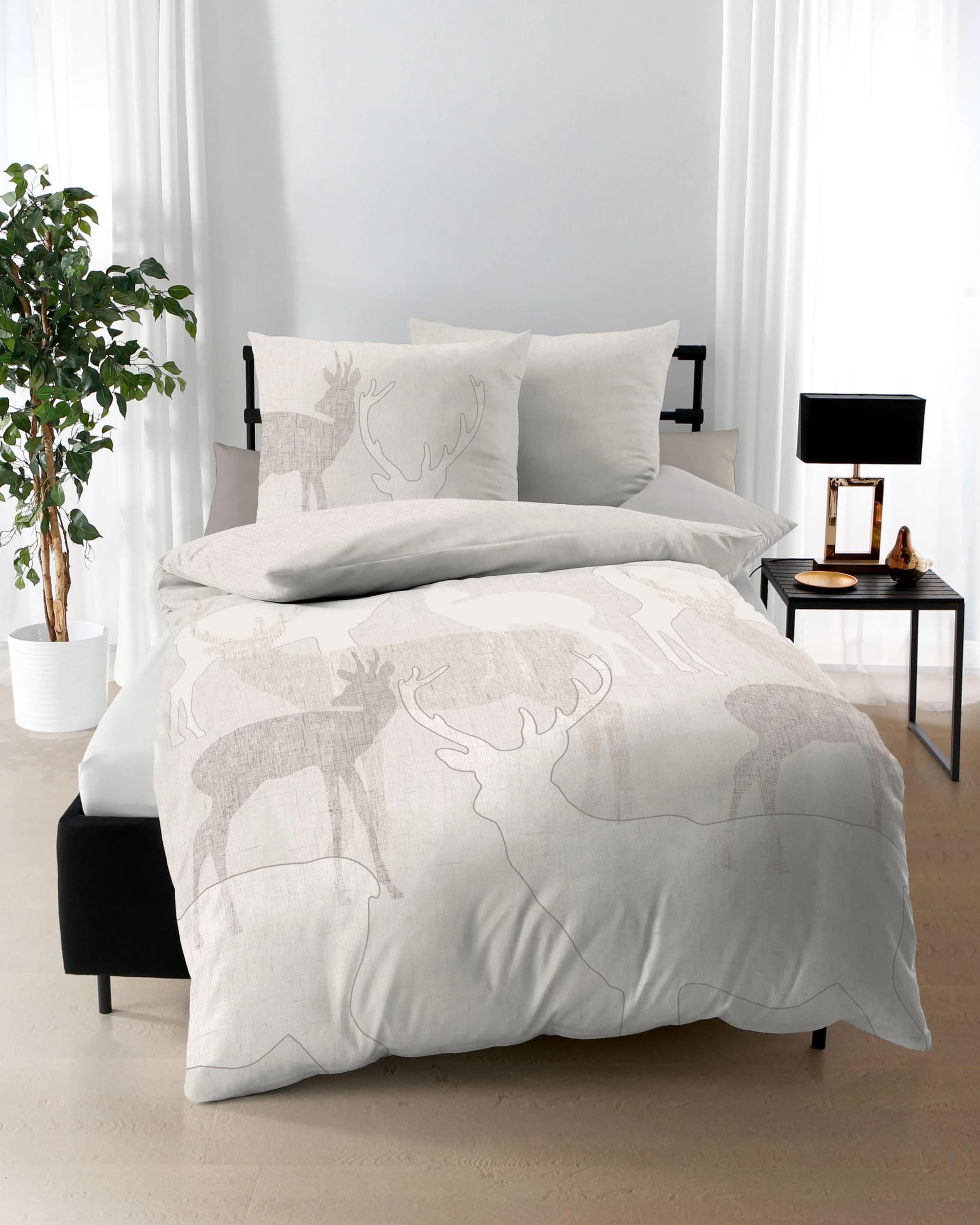 Kaeppel Bettwäsche Hirsche Beige Feinbiber 100% Baumwolle