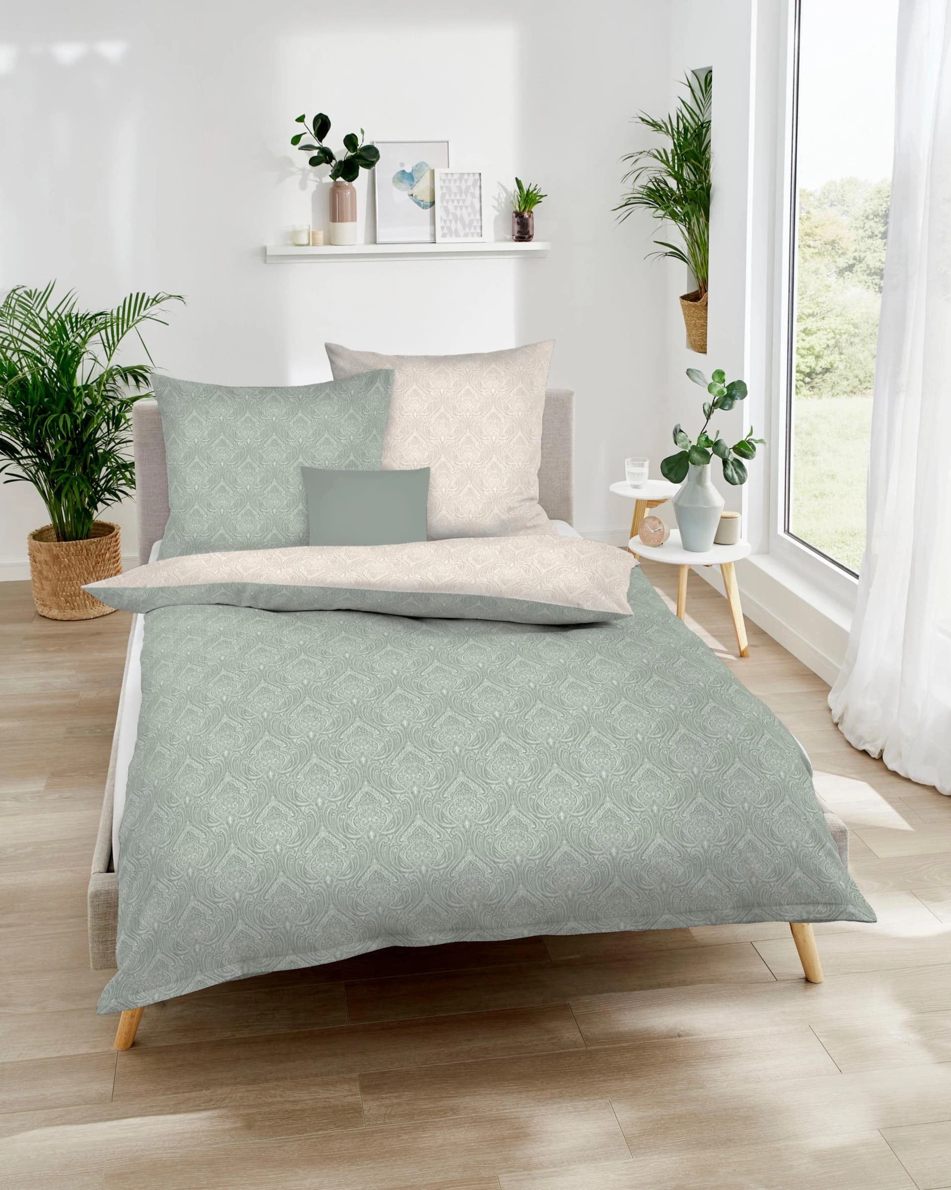 Kaeppel Wendebettwäsche La Ville Khaki Mako-Satin 100% Baumwolle