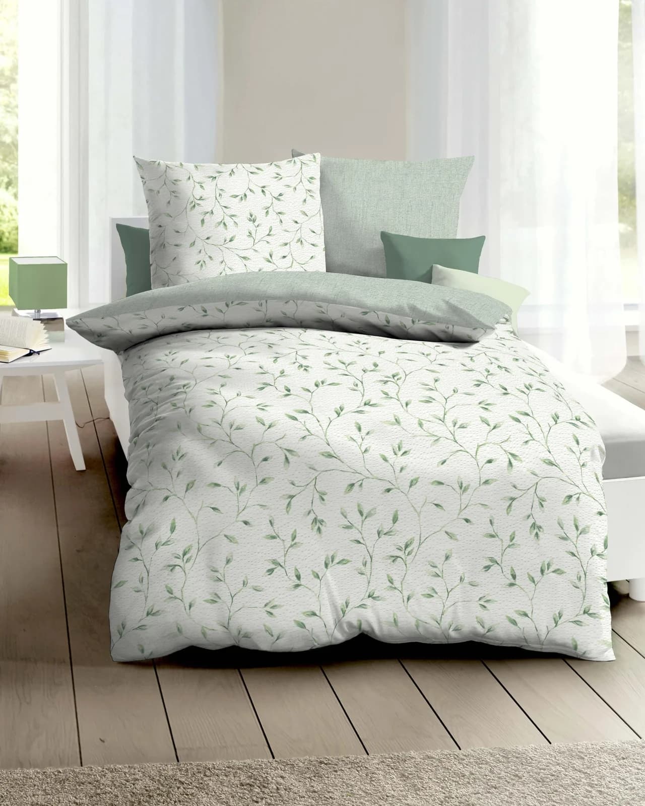 KAEPPEL Wendebettwäsche Leaf Grün Seersucker 2-tlg.