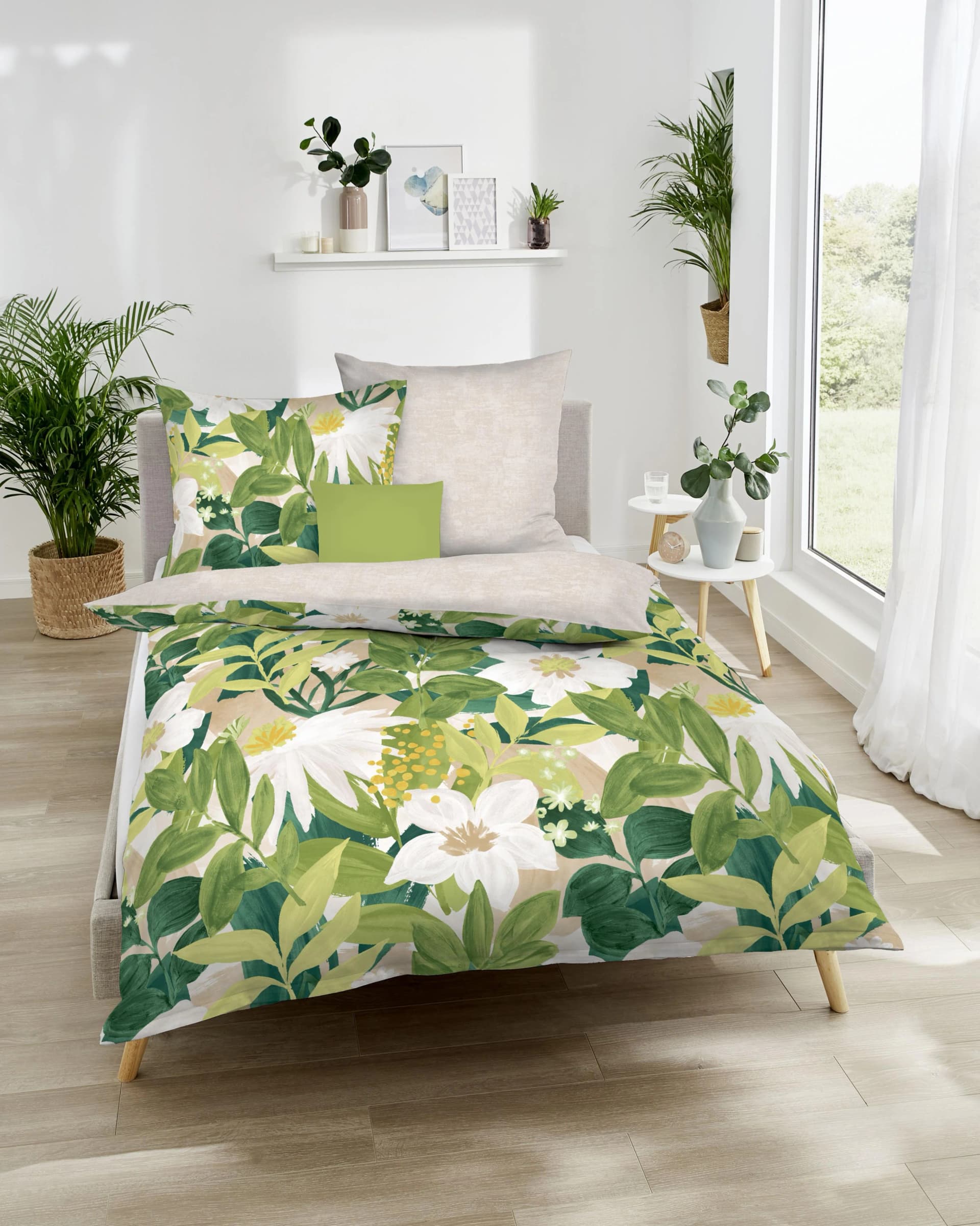 Kaeppel Wendebettwäsche Botanik Grün Mako-Satin 100% Baumwolle