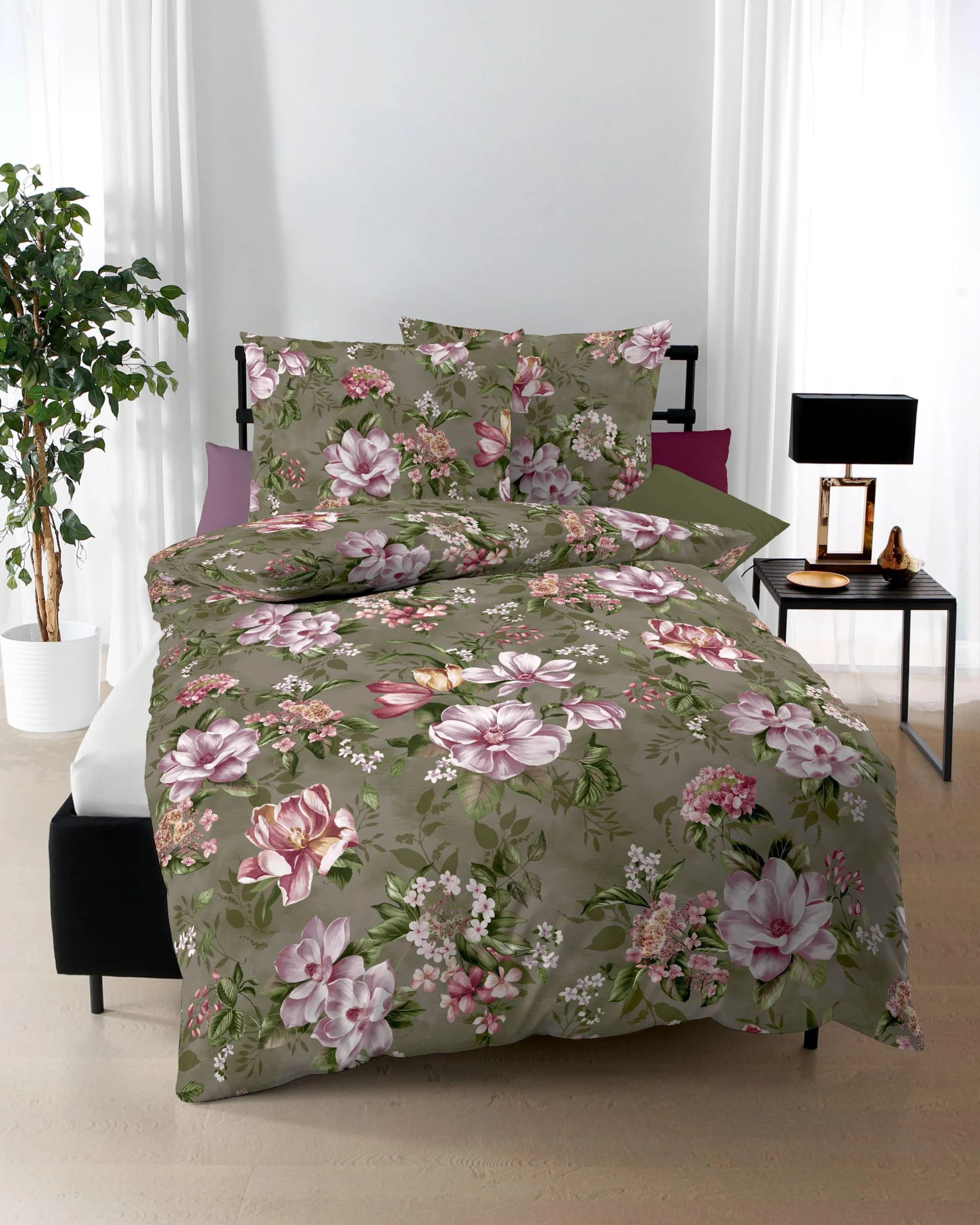 Kaeppel Bettwäsche Magnolia Olivgrün 100% Baumwolle Feinbiber