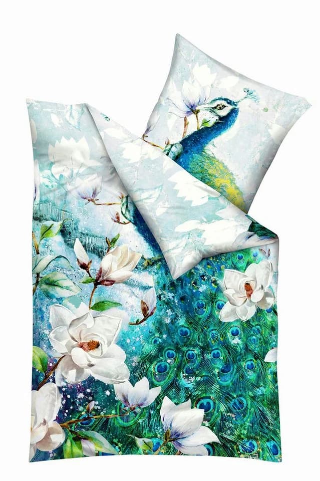 Kaeppel Wendebettwäsche 135x200cm Pfau Blau Grün Satin - Bild 2
