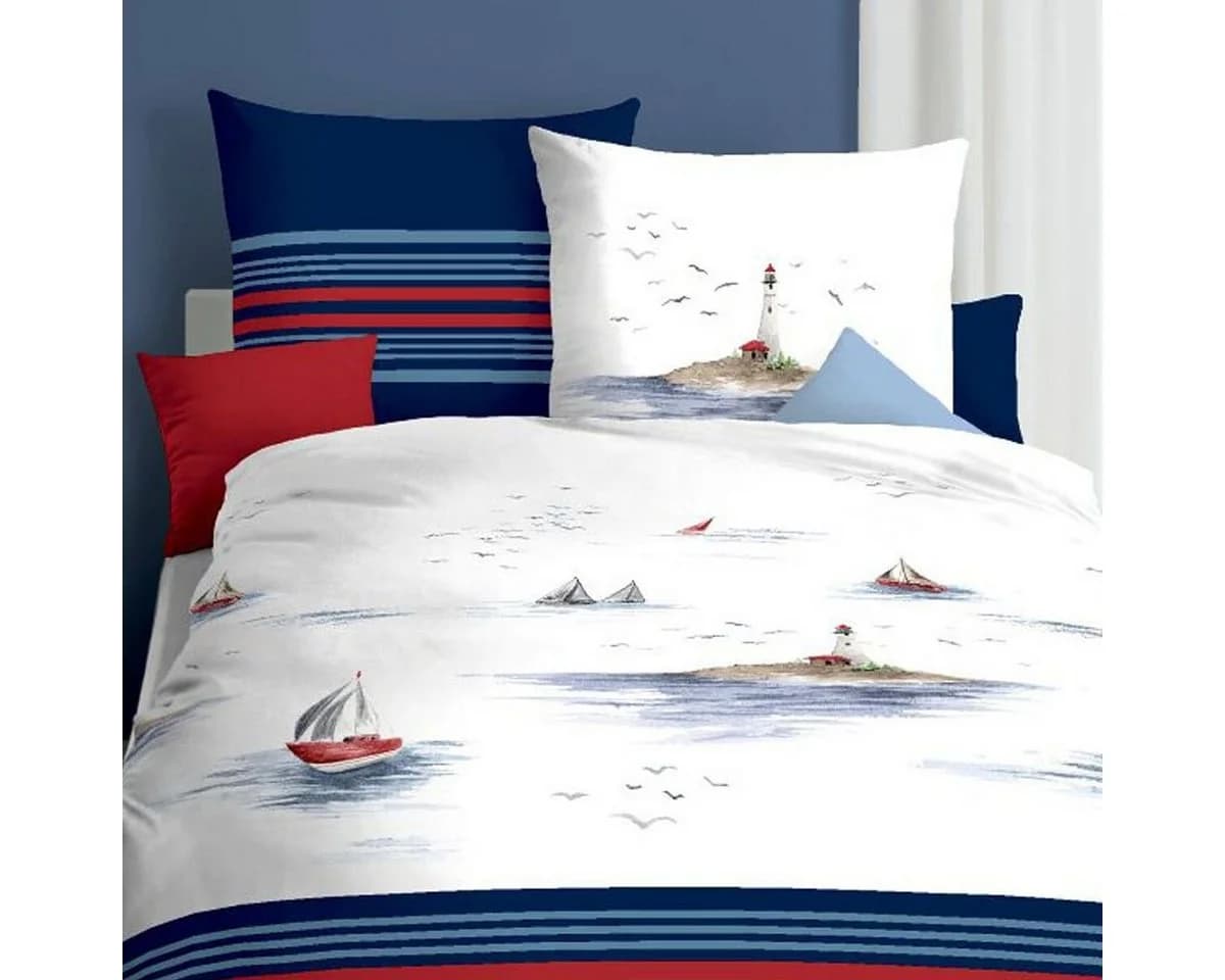 Kaeppel Bettwäsche Segelboot Leuchtturm Blau