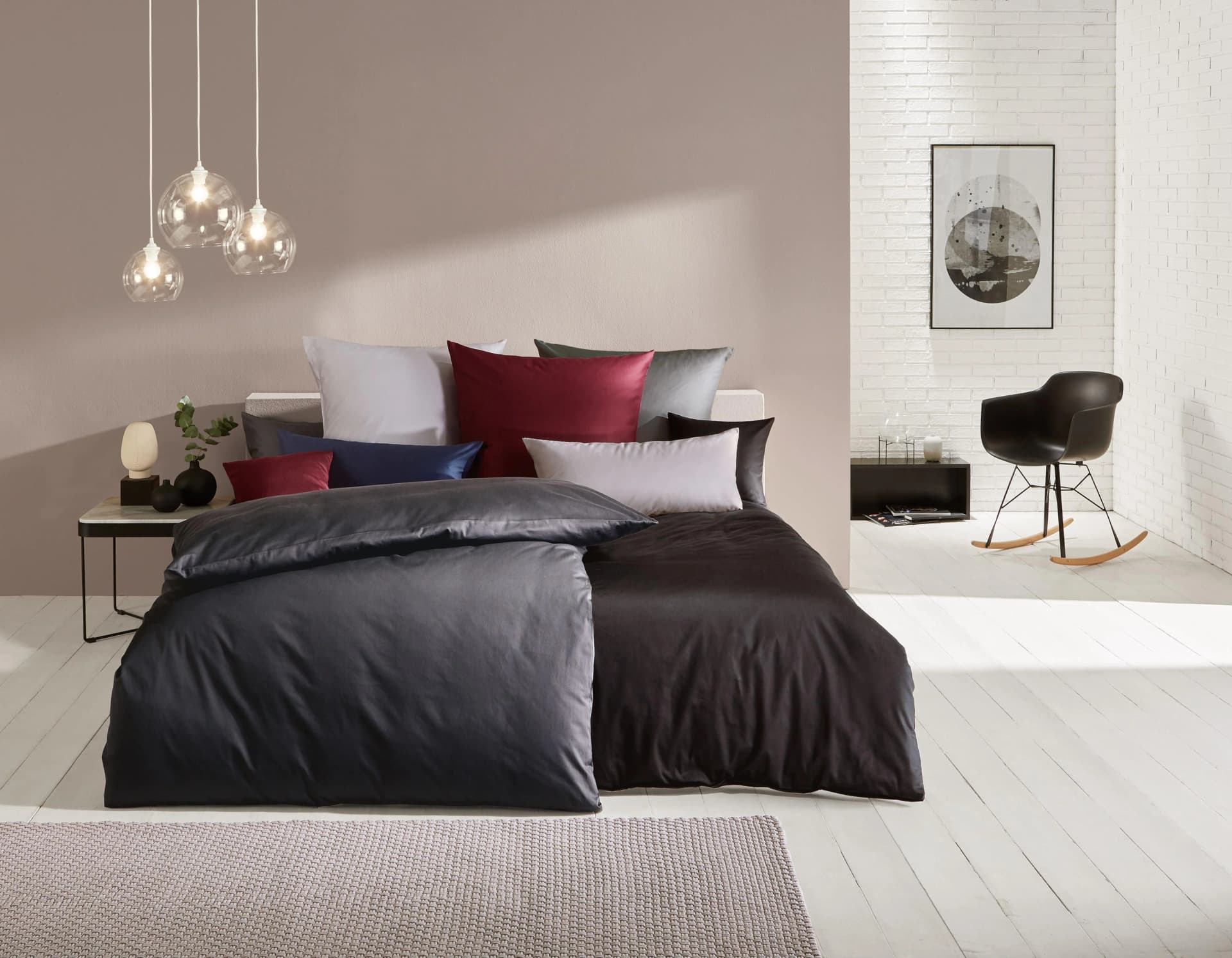KAEPPEL Bettwäsche Uni Schwarz Mako-Satin 100% Baumwolle