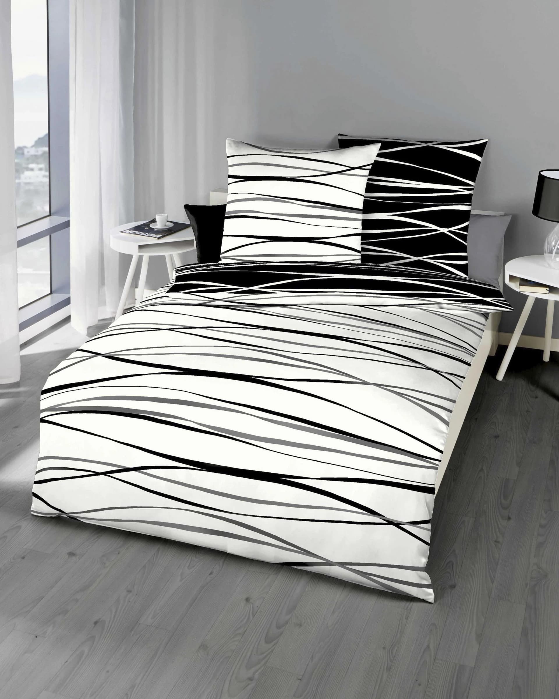 Kaeppel Wendebettwäsche Motion Schwarz-Weiß Mako-Satin