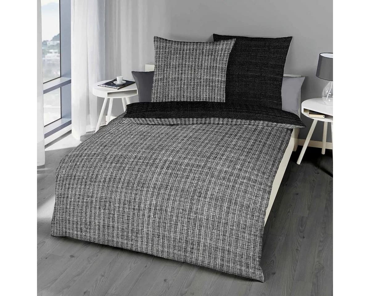 TRAUMSCHLAF Bettwäsche Zeitlos Winterblack Schwarz Wende-Biber & Baumwolle - Bild 2