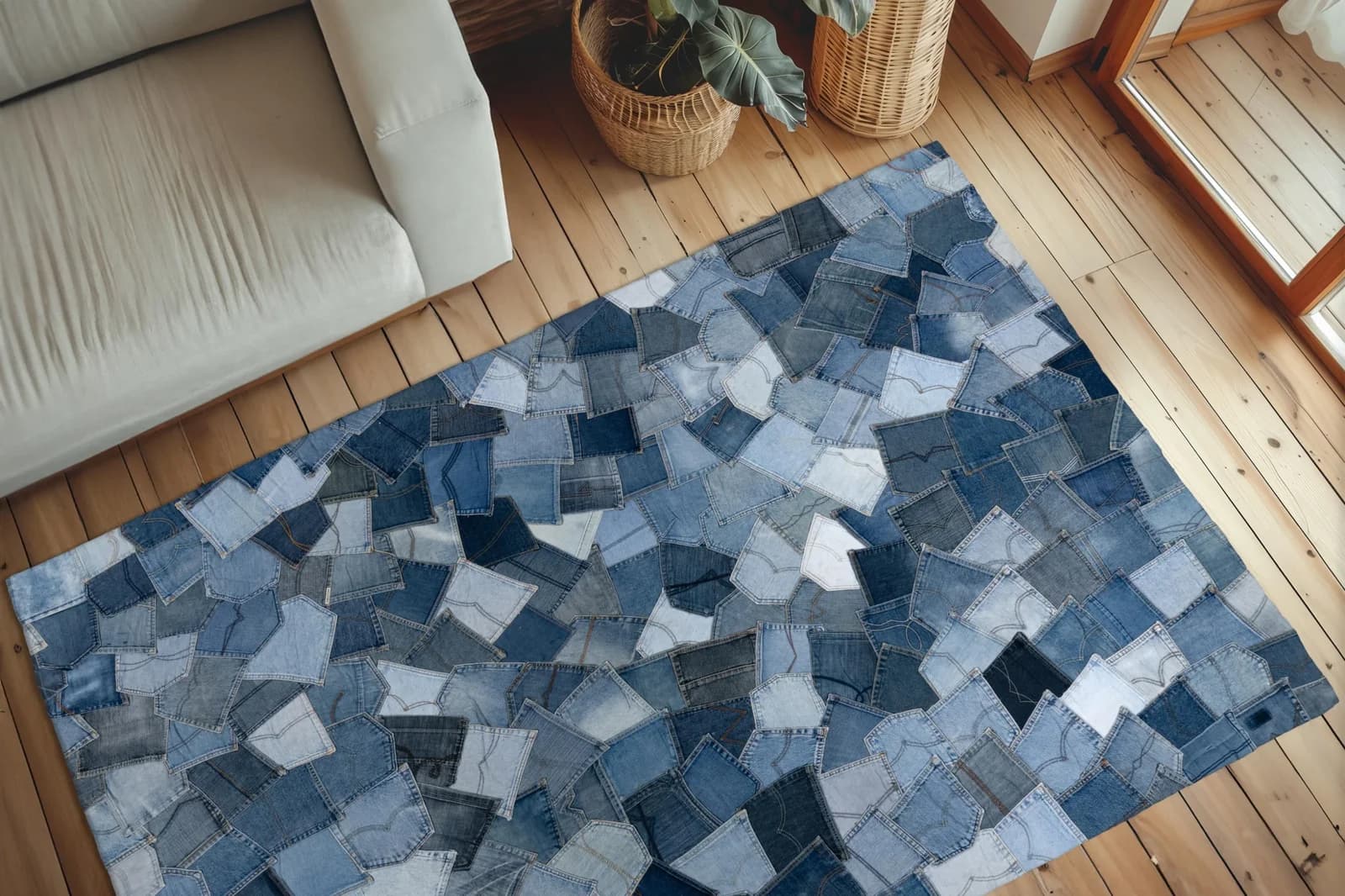 Obsession Teppich My Denim Pocket 465 Blau Handgenäht Baumwolle
